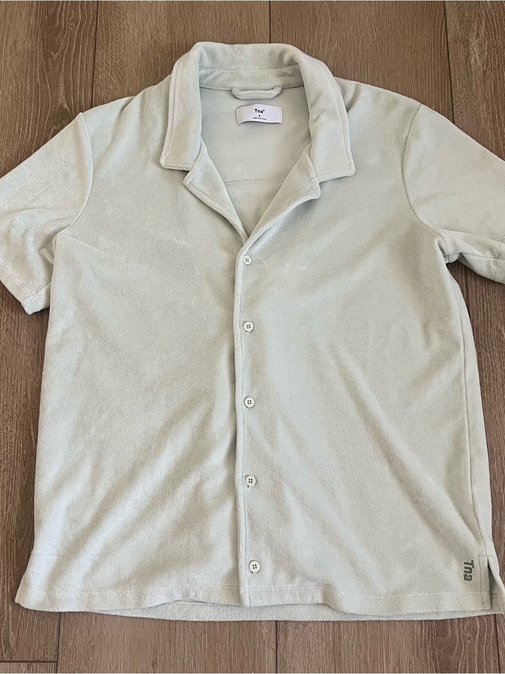 Aritzia TNA women’s oversized Terry Short Sleeve Button Shirt in Sage Green S